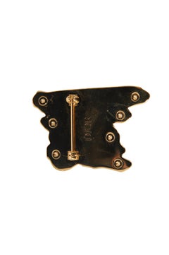 Dior Raymond Pettibon Gold Black Logo Black Crystal Jacket Button Pendant Brooch