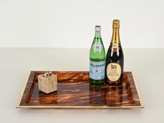 Dior Rectangular Tortoiseshell Effect Lucite and Brass Serving Tray, Italy 1970s