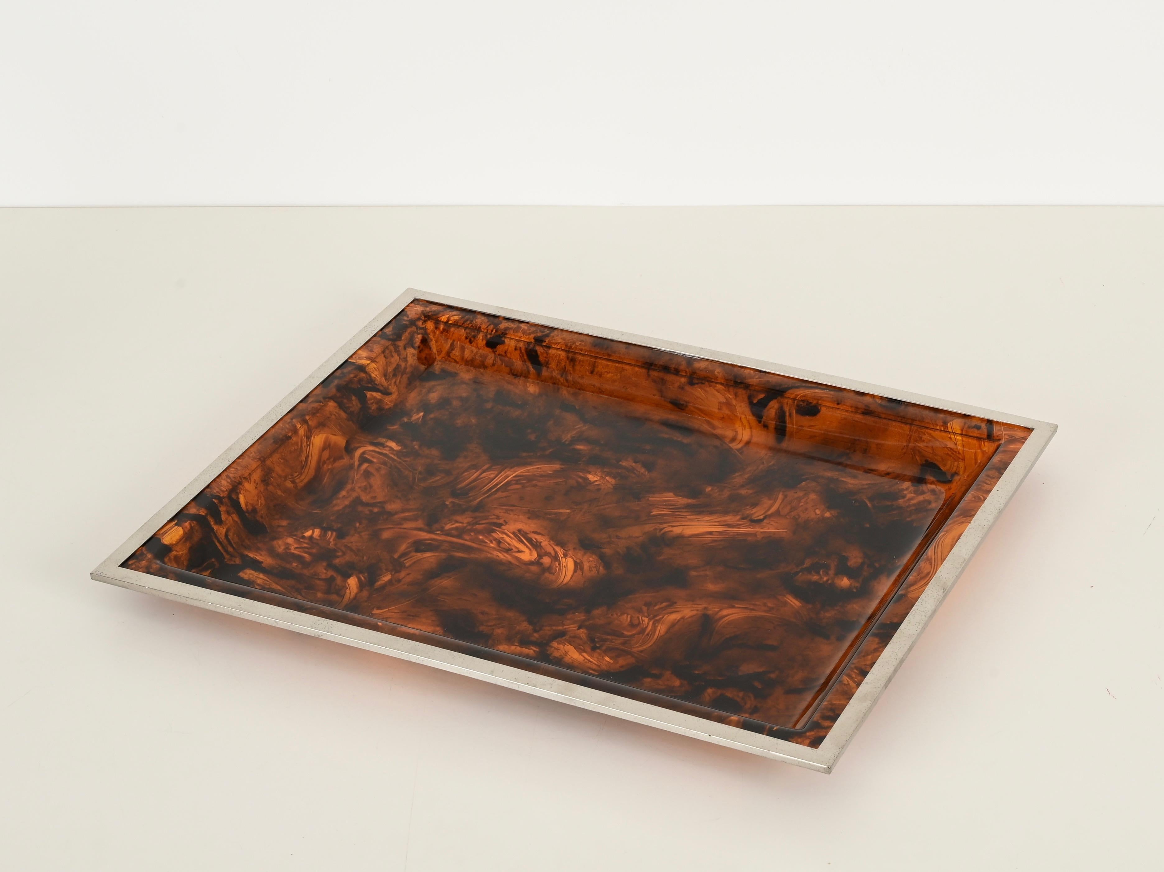 Mid-Century moderno Vassoio rettangolare Dior in lucite effetto tartaruga, Italia, anni '70 in vendita