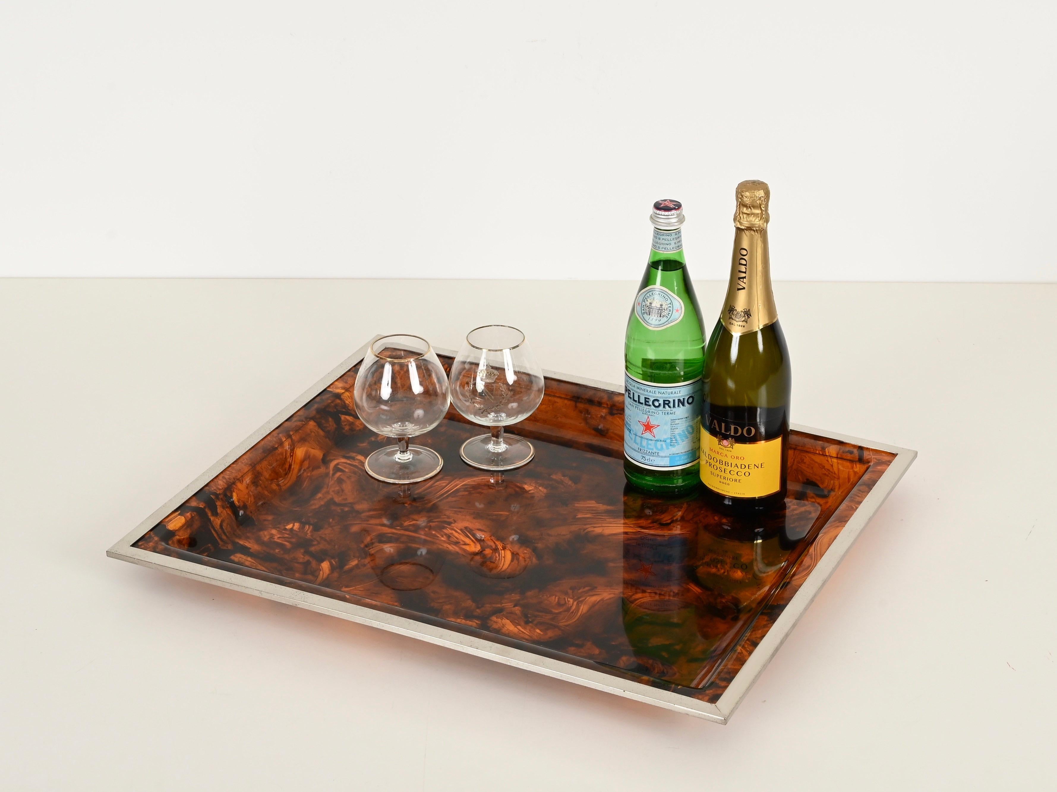 Italiano Vassoio rettangolare Dior in lucite effetto tartaruga, Italia, anni '70 in vendita