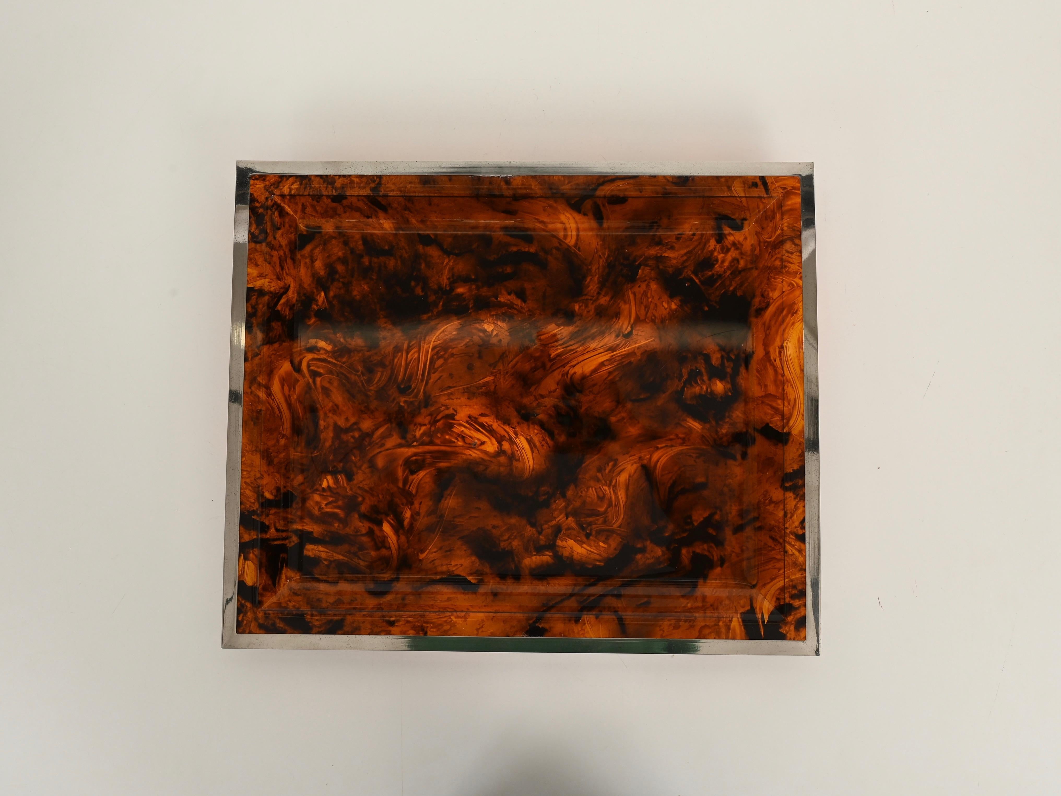 Vassoio rettangolare Dior in lucite effetto tartaruga, Italia, anni '70 In condizioni buone in vendita a Roma, IT