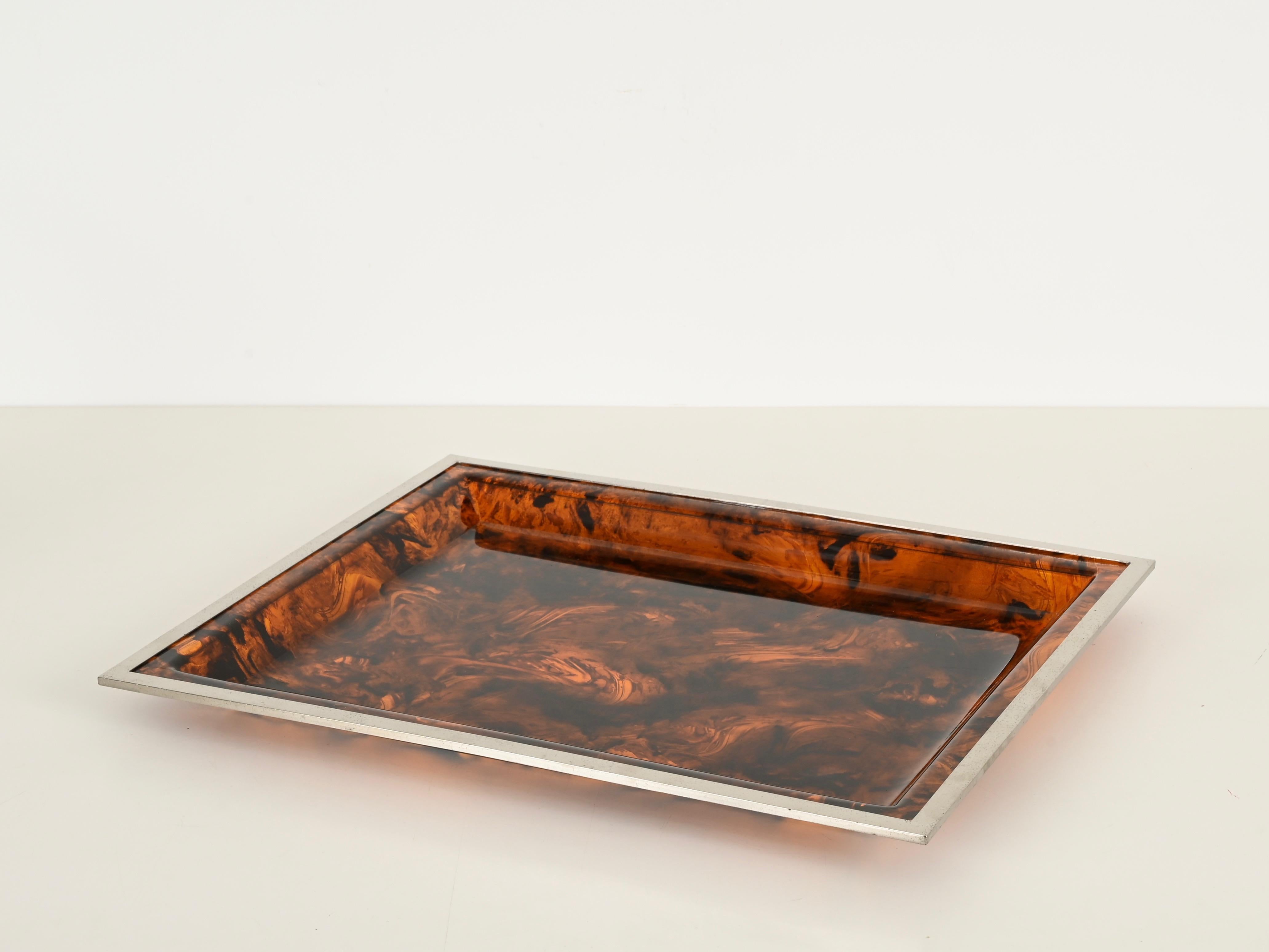 Acrilico Vassoio rettangolare Dior in lucite effetto tartaruga, Italia, anni '70 in vendita