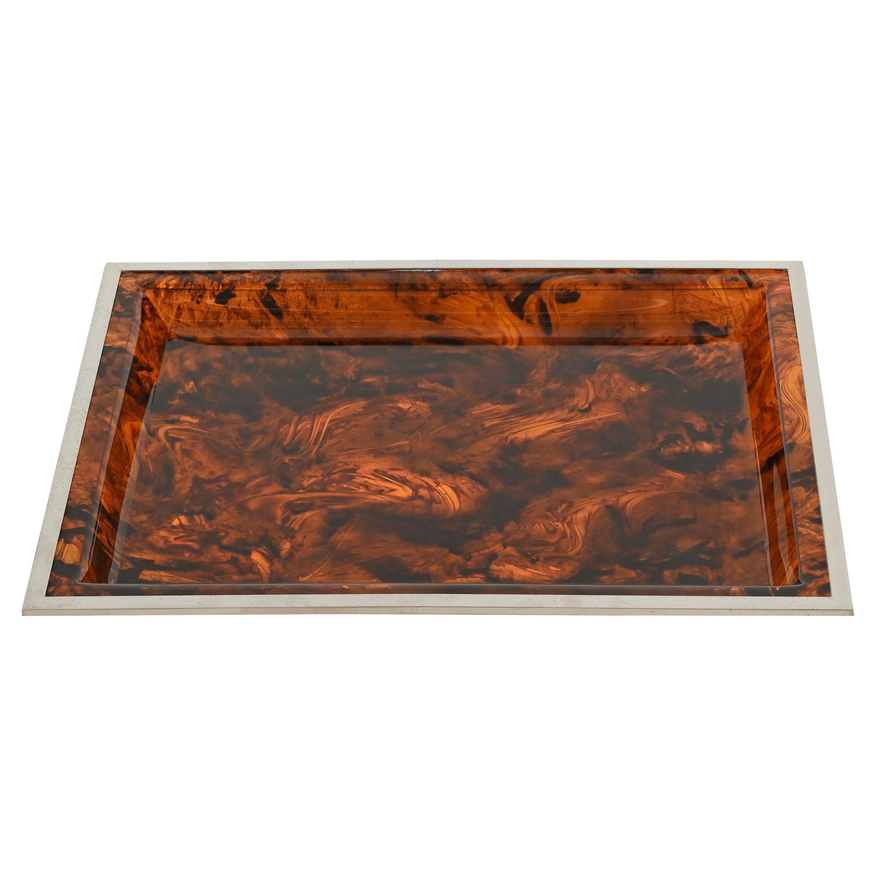 Dior Rectangular Tortoiseshell Effect Lucite Serving Tray, Italy 1970s