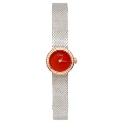Dior Red 18k Rose Gold Stainless Diamonds La De Dior Women's Wristwatch 19 mm