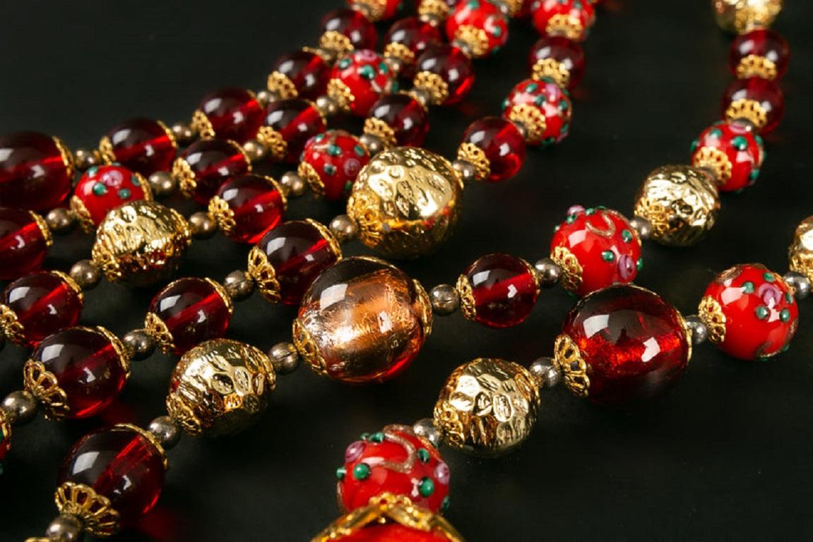 Women's Dior Red and Gold Glass Beads Necklace For Sale