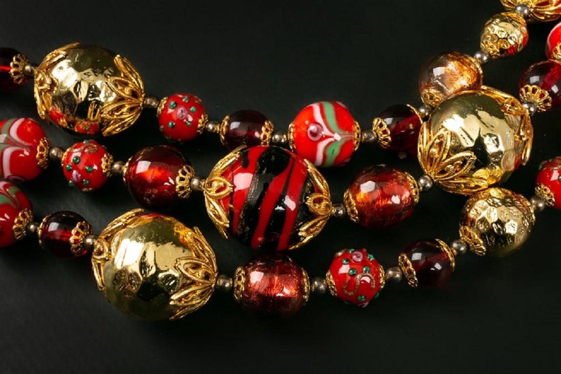 Dior Red and Gold Glass Beads Necklace For Sale 1