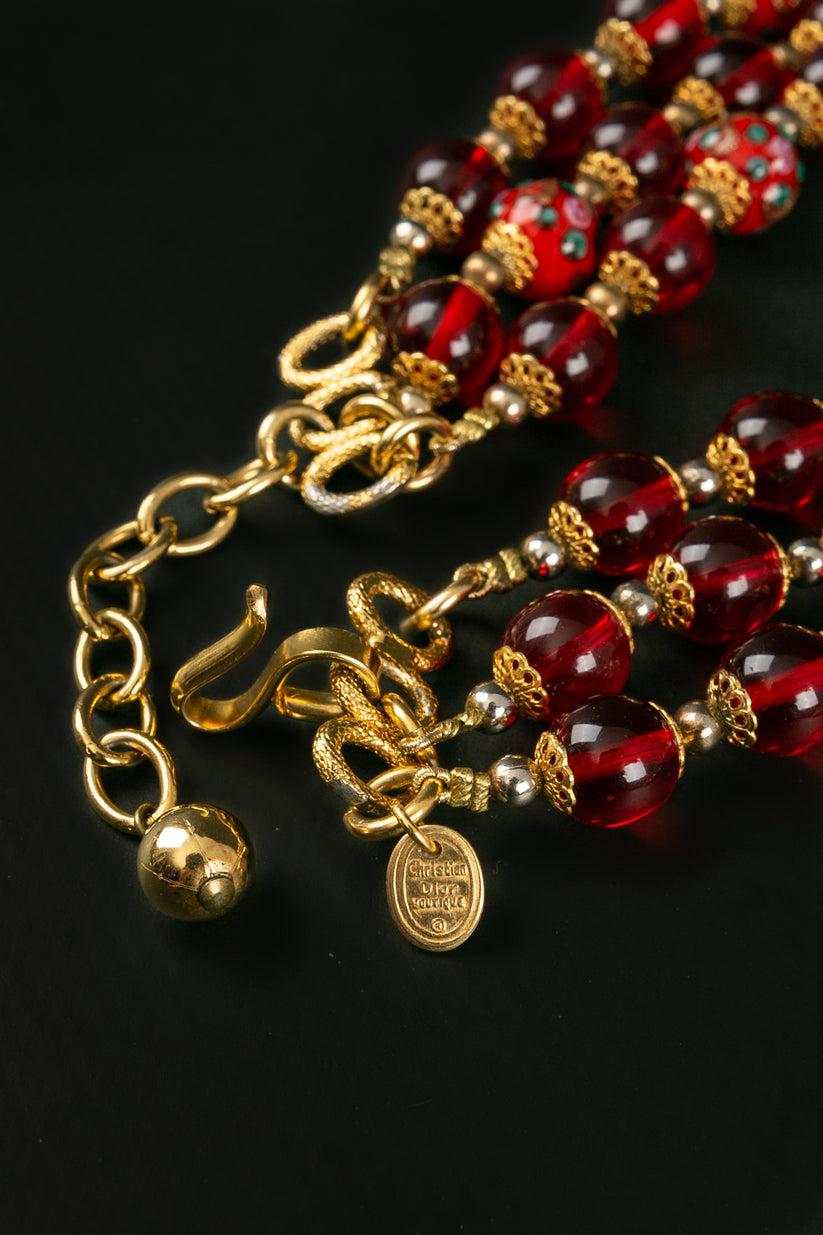Dior Red and Gold Glass Beads Necklace For Sale 2