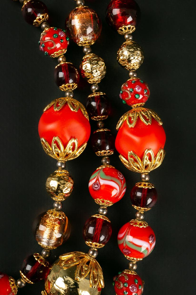 Dior Red and Gold Glass Beads Necklace For Sale 3