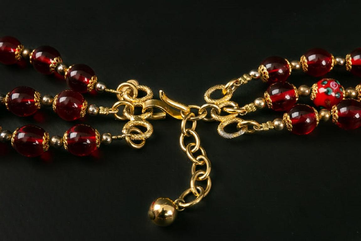 Dior Red and Gold Glass Beads Necklace For Sale 4