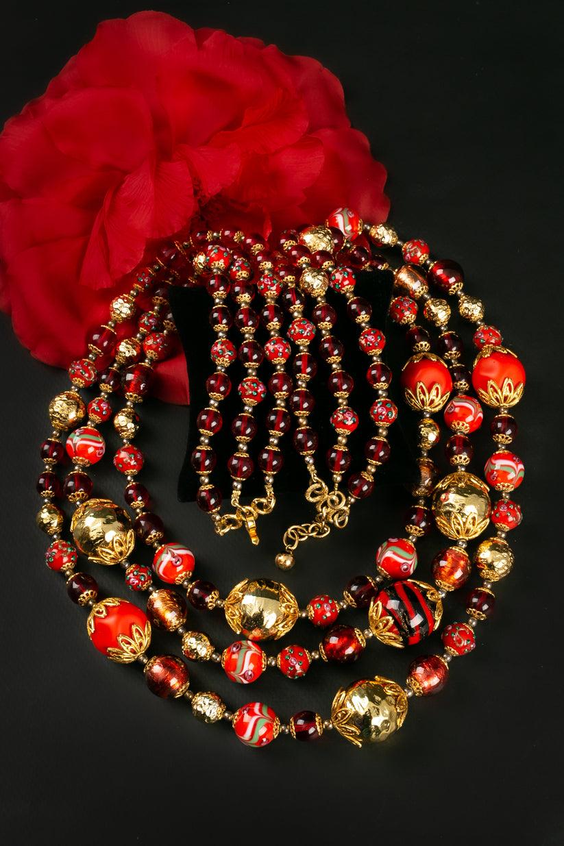 Dior Red and Gold Glass Beads Necklace For Sale 5