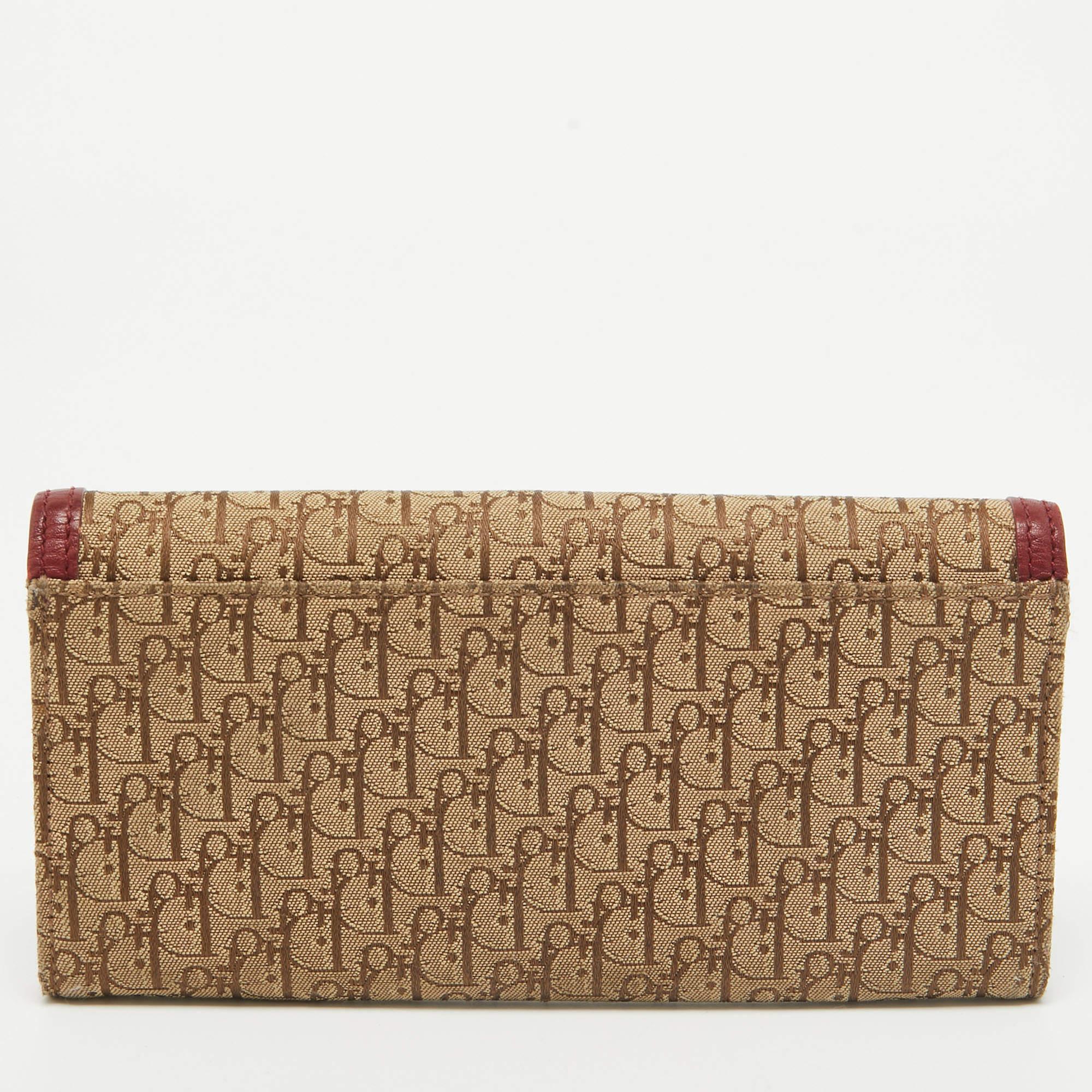 Portefeuille Street Chic en cuir et tissu oblique rouge/beige Dior Bon état à Dubai, Al Qouz 2
