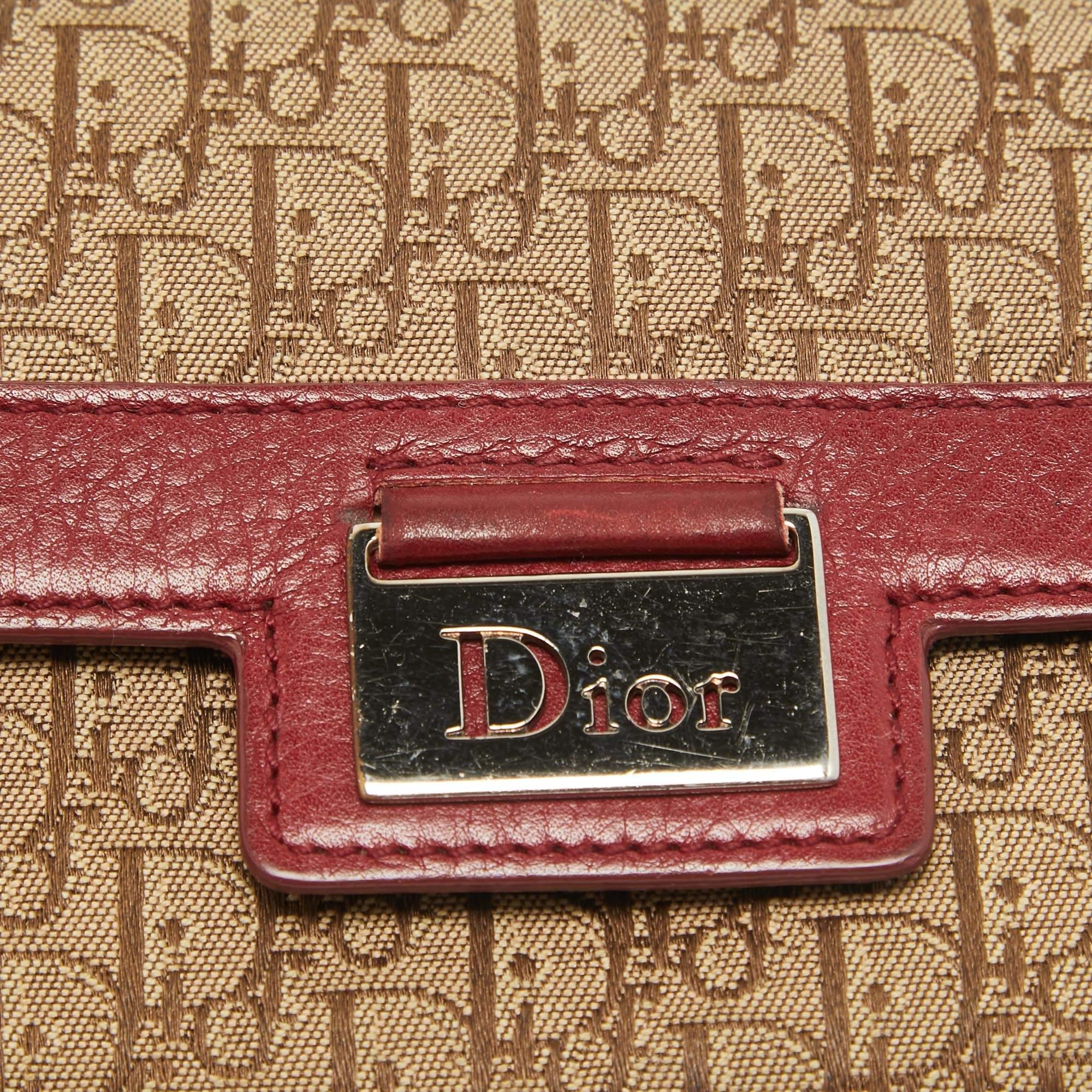  Portefeuille Street Chic en cuir et tissu oblique rouge/beige Dior Pour femmes 