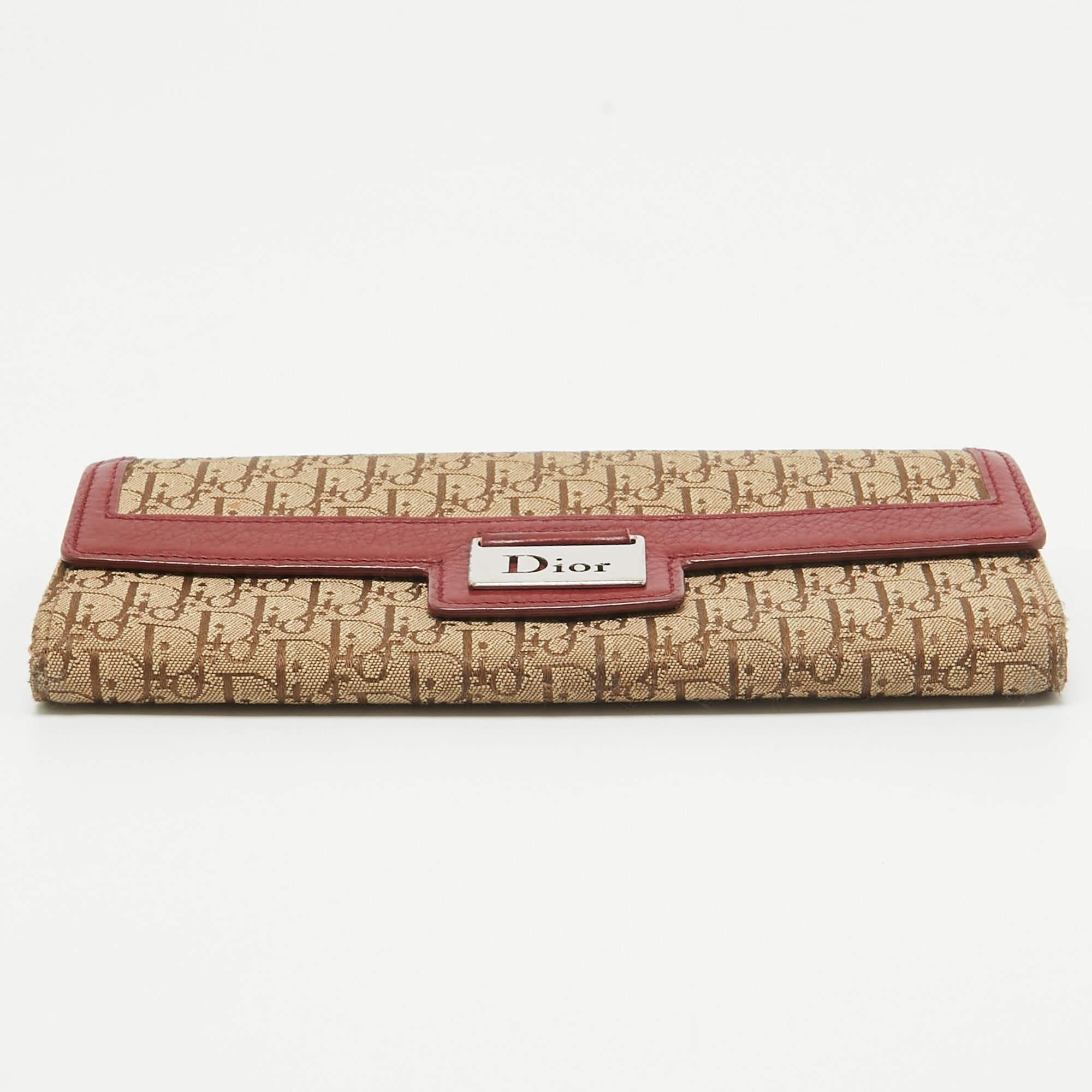 Portefeuille Street Chic en cuir et tissu oblique rouge/beige Dior 1