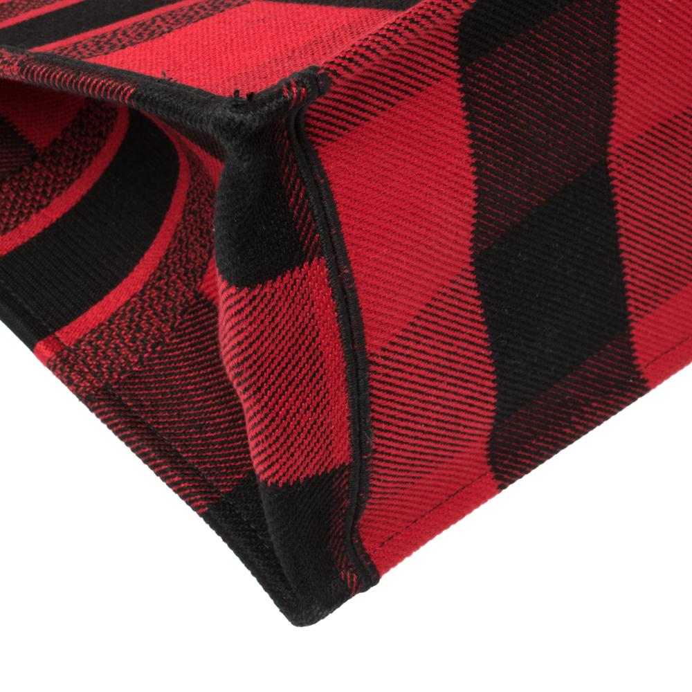 Dior Red/Black Plaid Canvas Book Tote 1