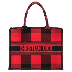 Dior Red/Black Plaid Canvas Book Tote