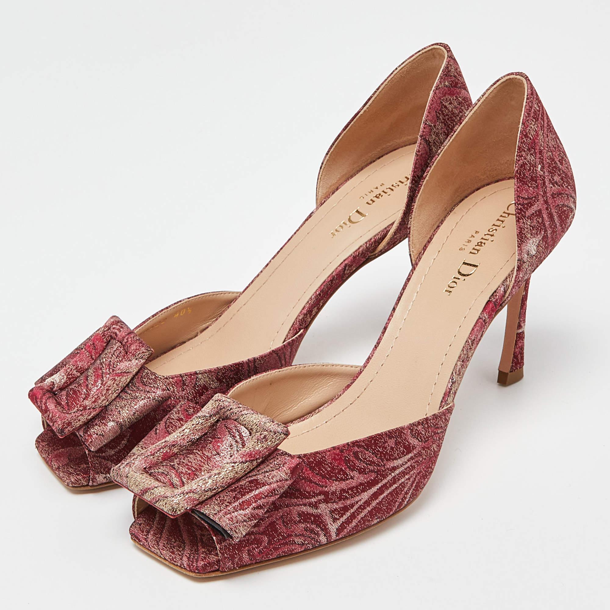 Women's Dior Red Brocade Fabric Idylle D'orsay Pumps 