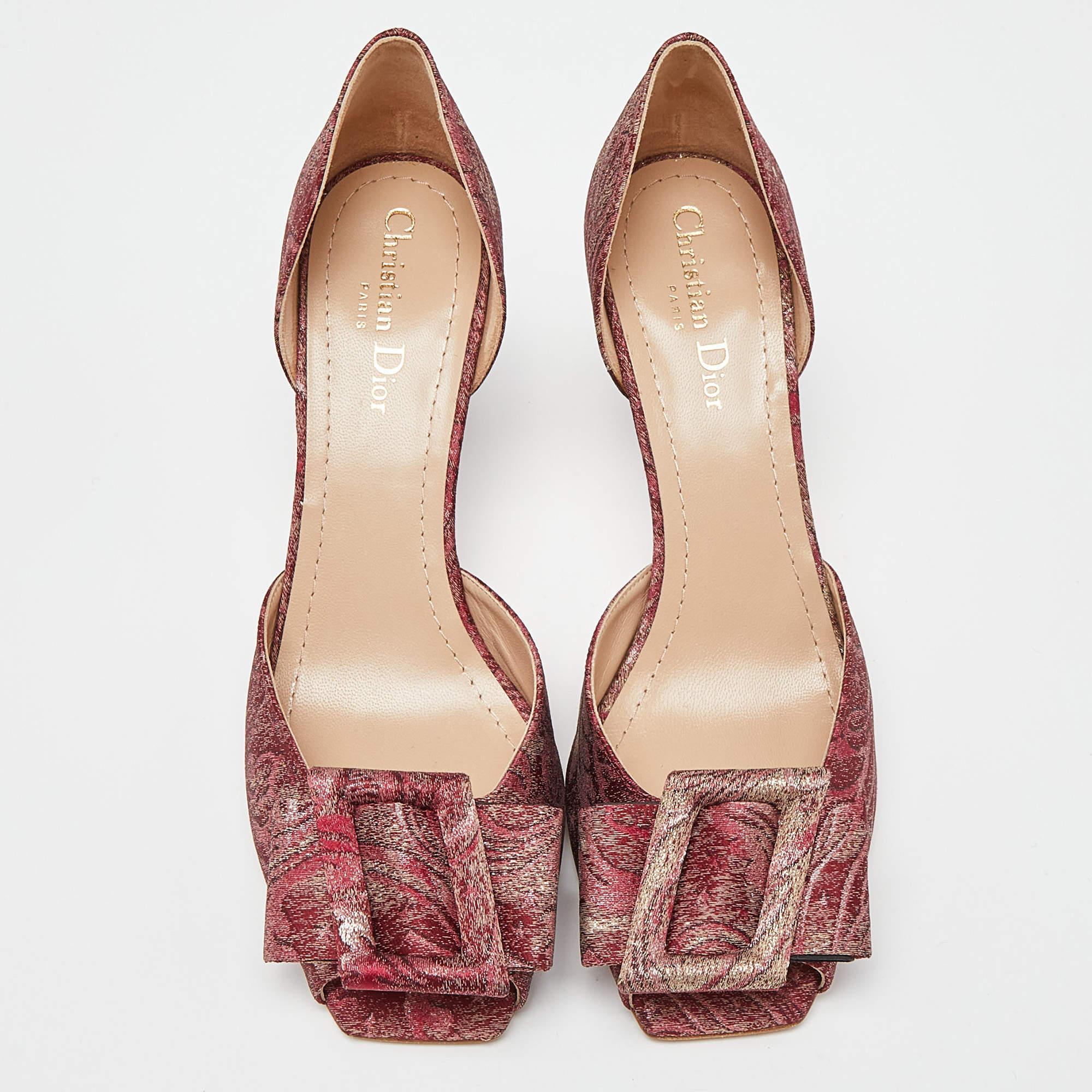 Dior Red Brocade Fabric Idylle D'orsay Pumps  1