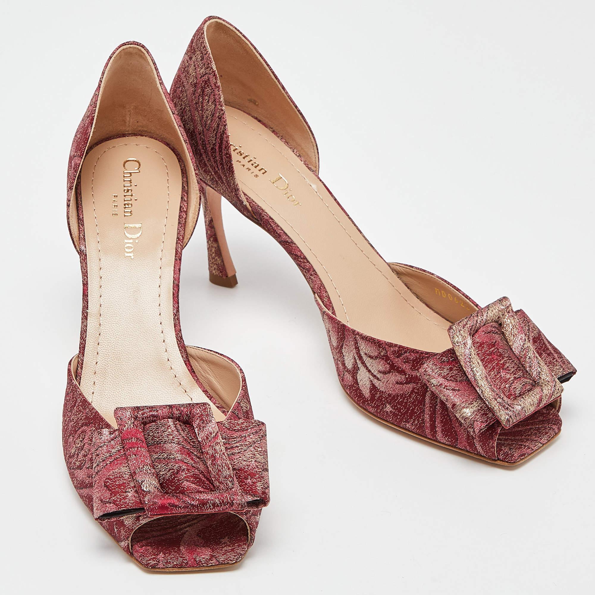 Dior Red Brocade Fabric Idylle D'orsay Pumps  2