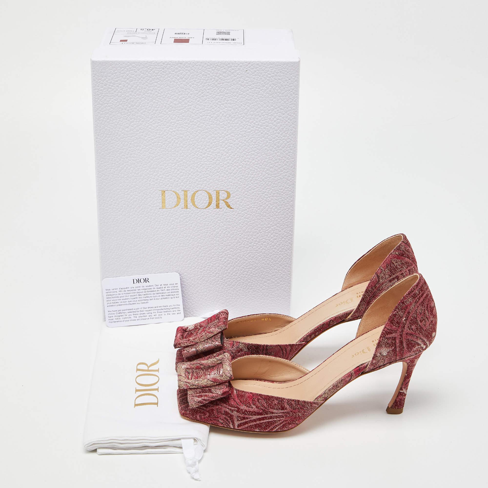 Dior Red Brocade Fabric Idylle D'orsay Pumps  5