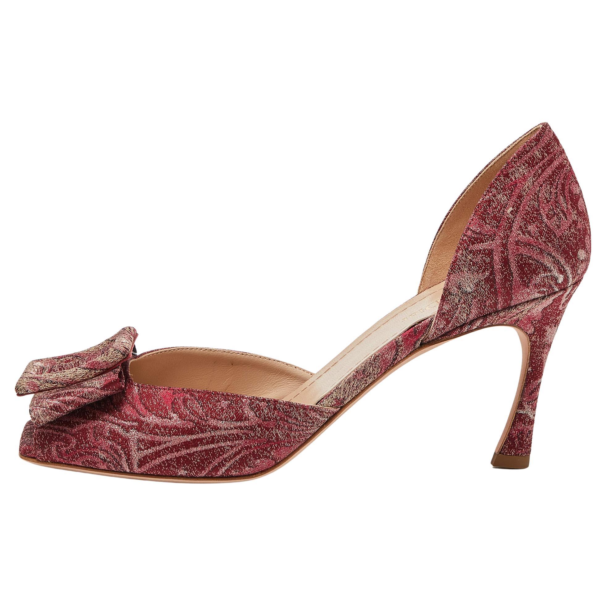 Dior Red Brocade Fabric Idylle D'orsay Pumps 