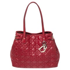 Dior Red Cannage Coated Canvas and Leather Small Panarea Tote