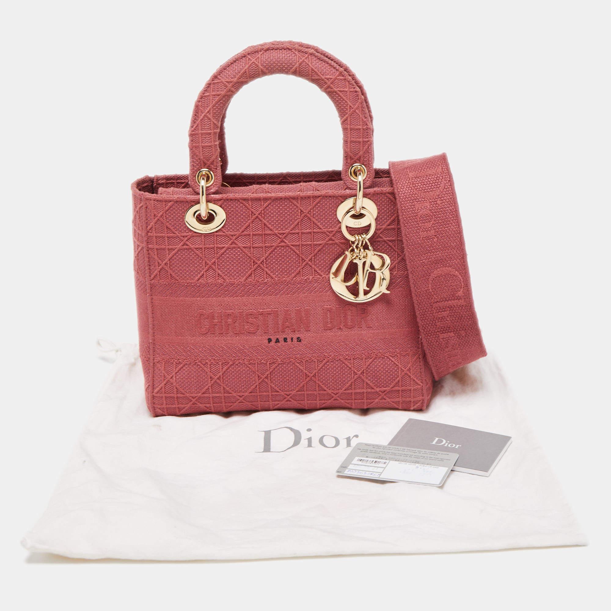 Dior Red Cannage Embroidered Canvas Medium Lady D-Lite Tote 8