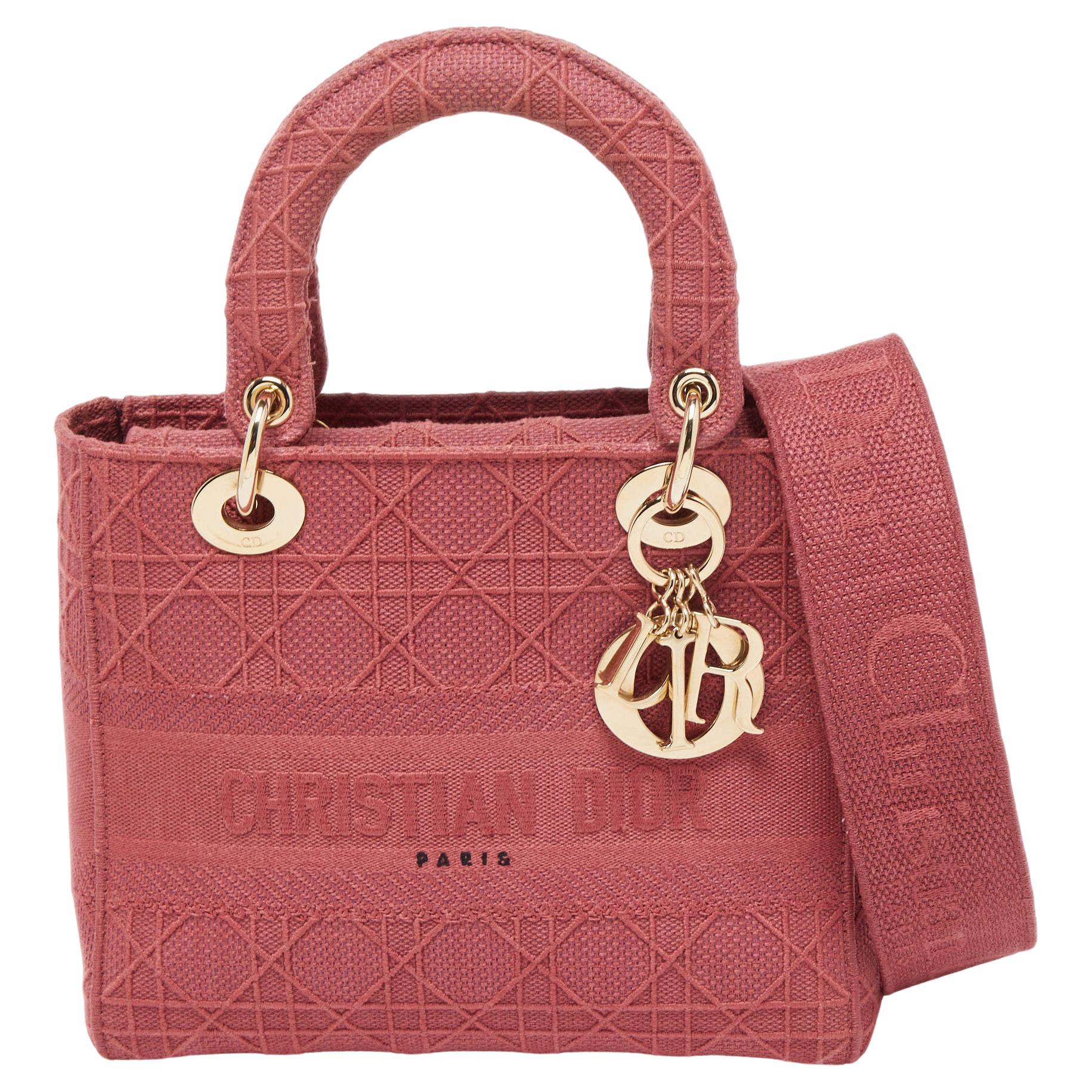 Dior Red Cannage Embroidered Canvas Medium Lady D-Lite Tote