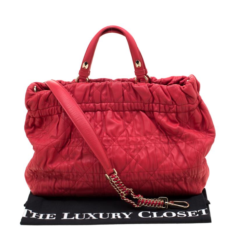 Dior Red Cannage Leather Delices Gaufre Tote 8
