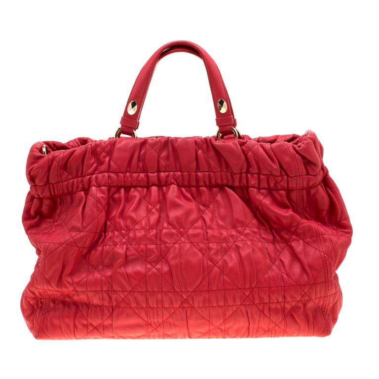Dior Red Cannage Leather Delices Gaufre Tote