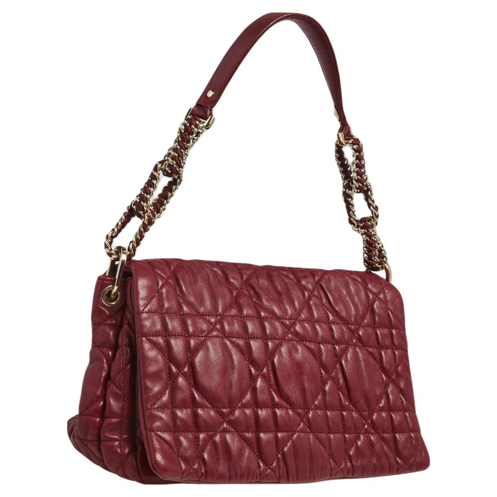 Brown Dior Red Cannage Leather Delidior Flap Shoulder Bag
