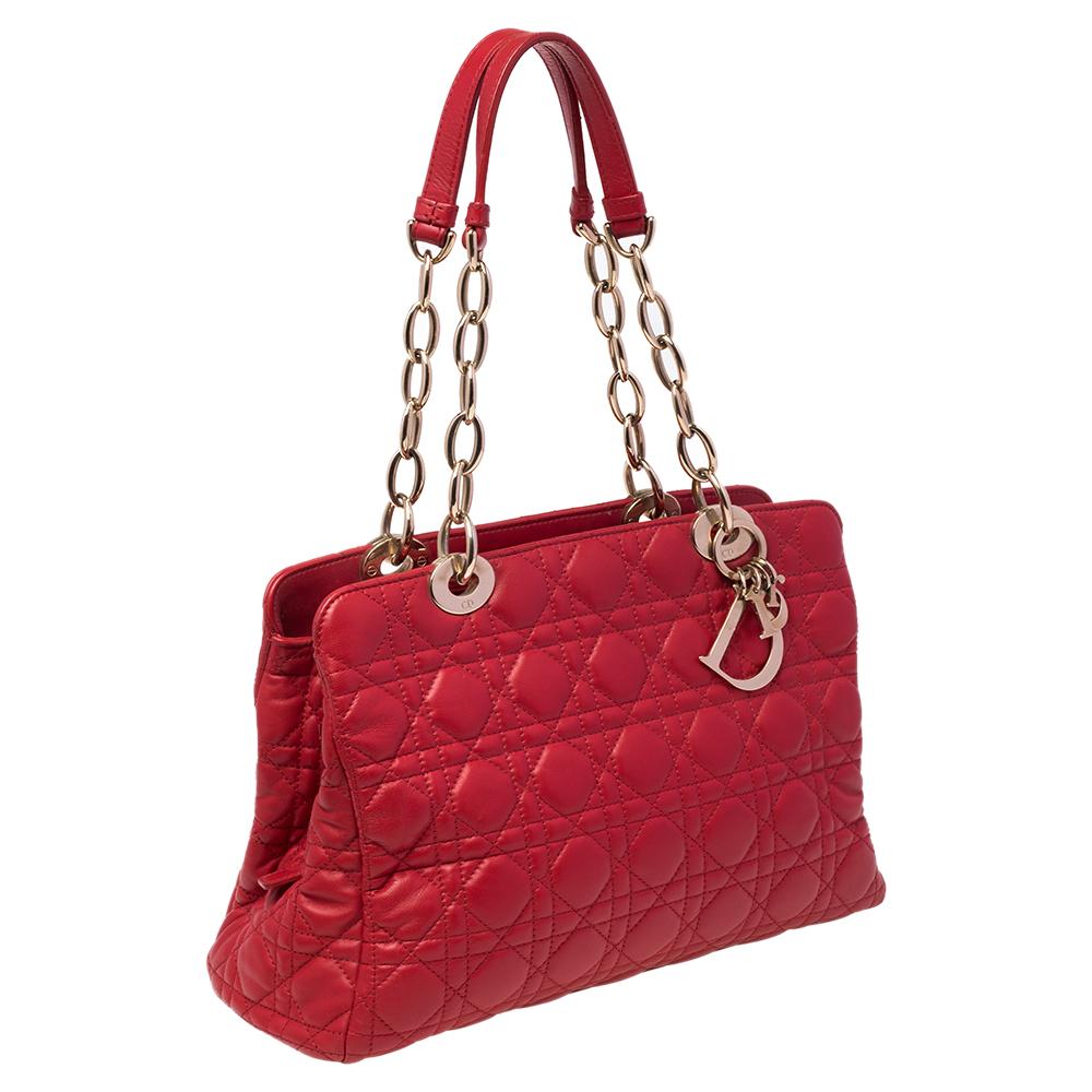 Dior Rotes Cannage Leder Dior Weiche Einkaufstasche Damen
