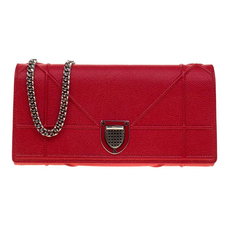 Dior Red Cannage Leather Diorama Wallet on Chain For Sale at 1stDibs