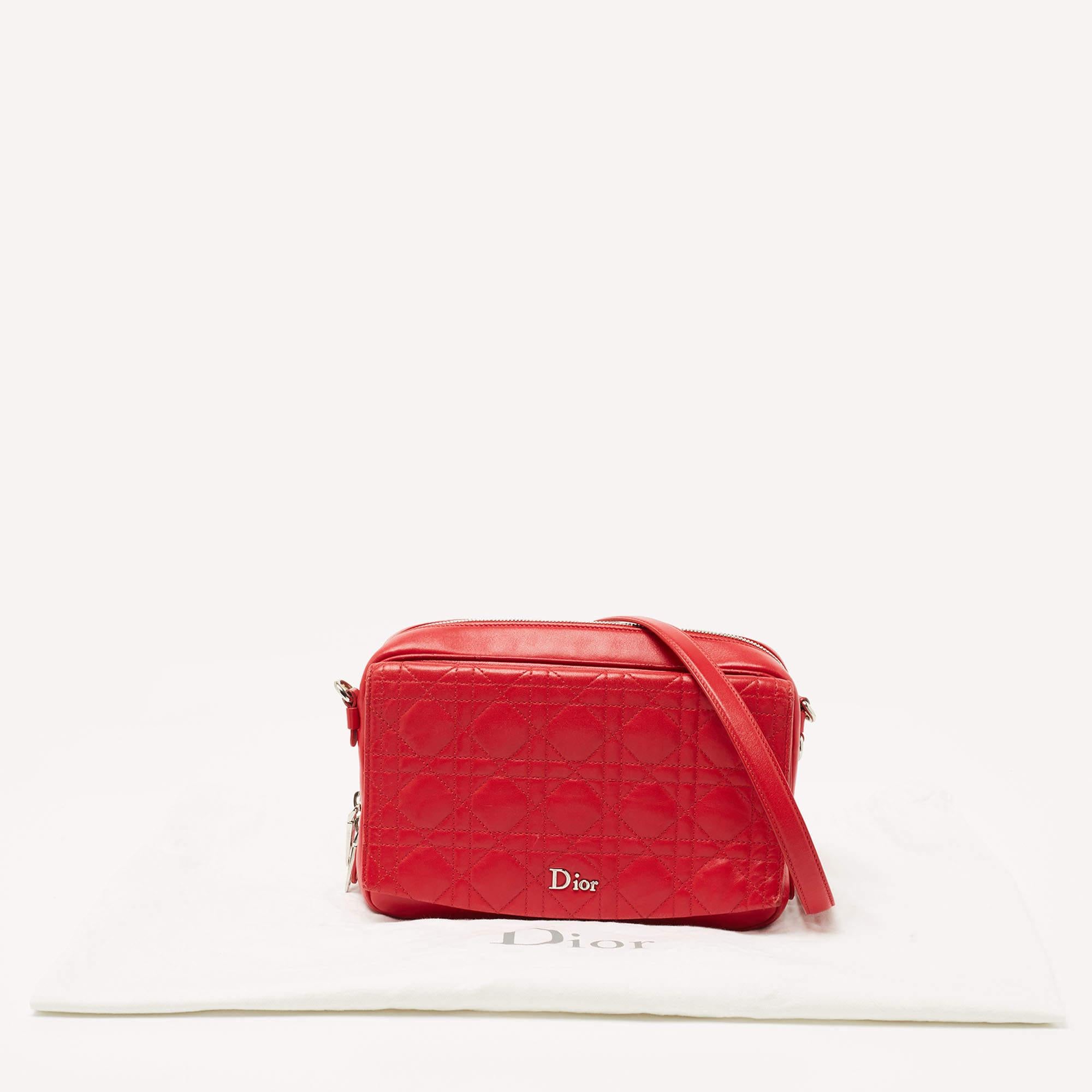 Dior Red Cannage Leather Flap Camera Shoulder Bag 12