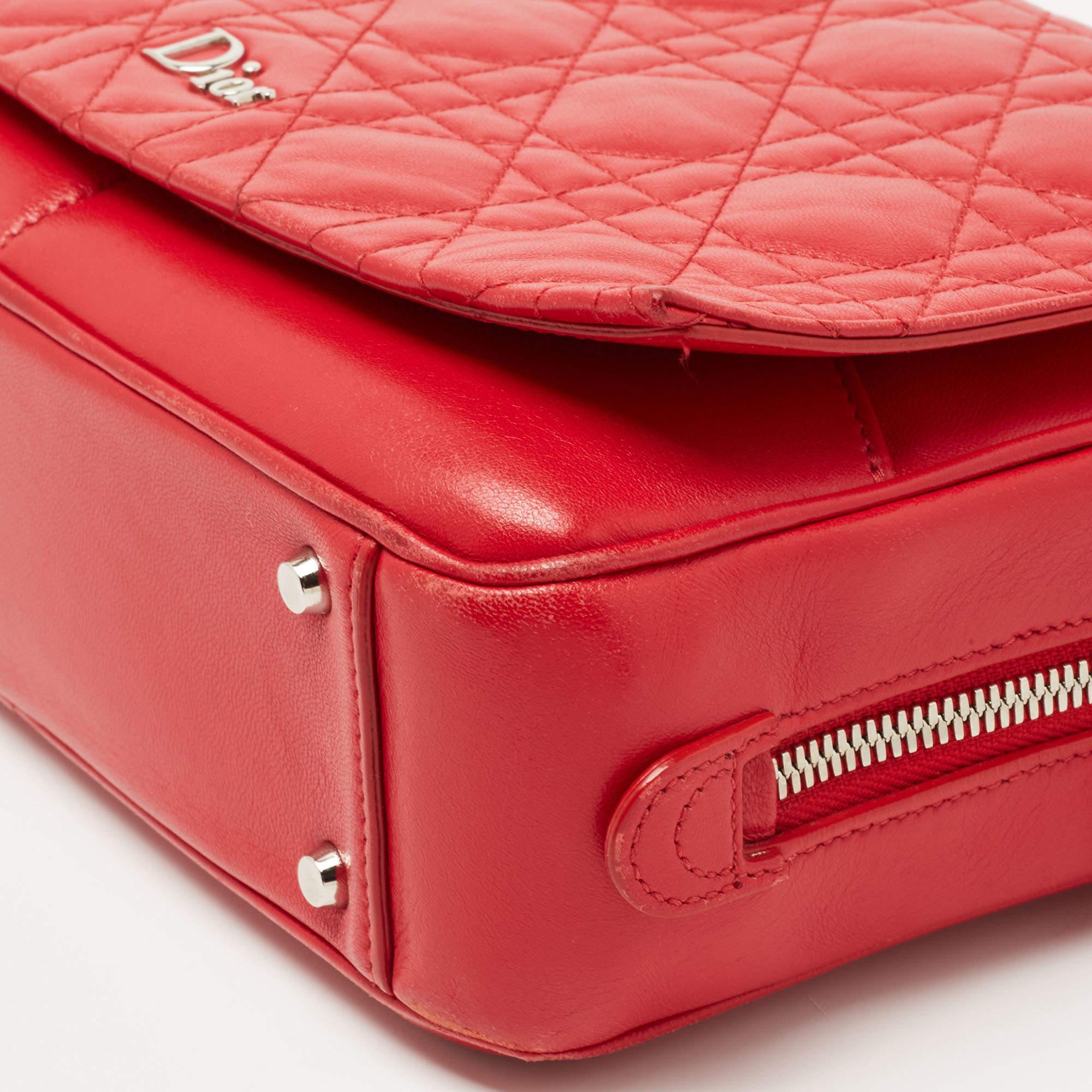 Dior Red Cannage Leather Flap Camera Shoulder Bag 14