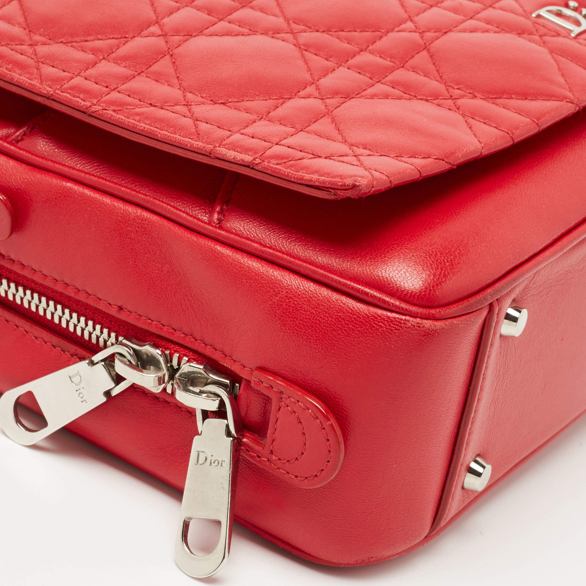 Dior Red Cannage Leather Flap Camera Shoulder Bag 15