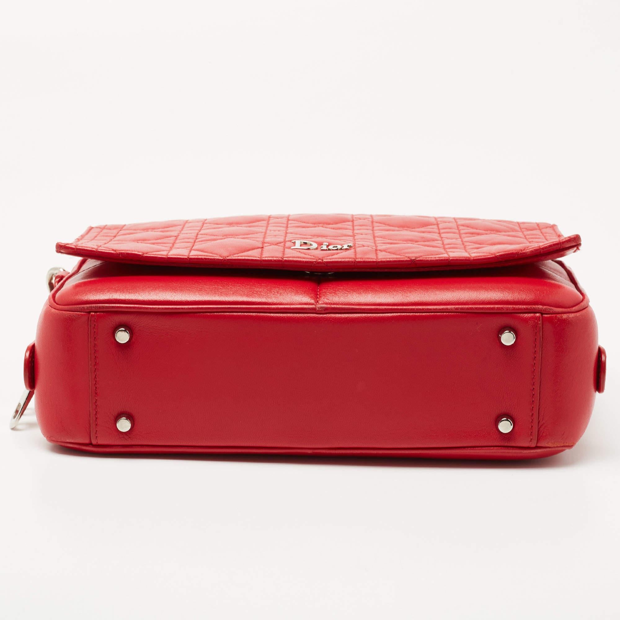 Dior Red Cannage Leather Flap Camera Shoulder Bag 1