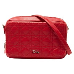 Dior Red Cannage Leather Flap Camera Shoulder Bag