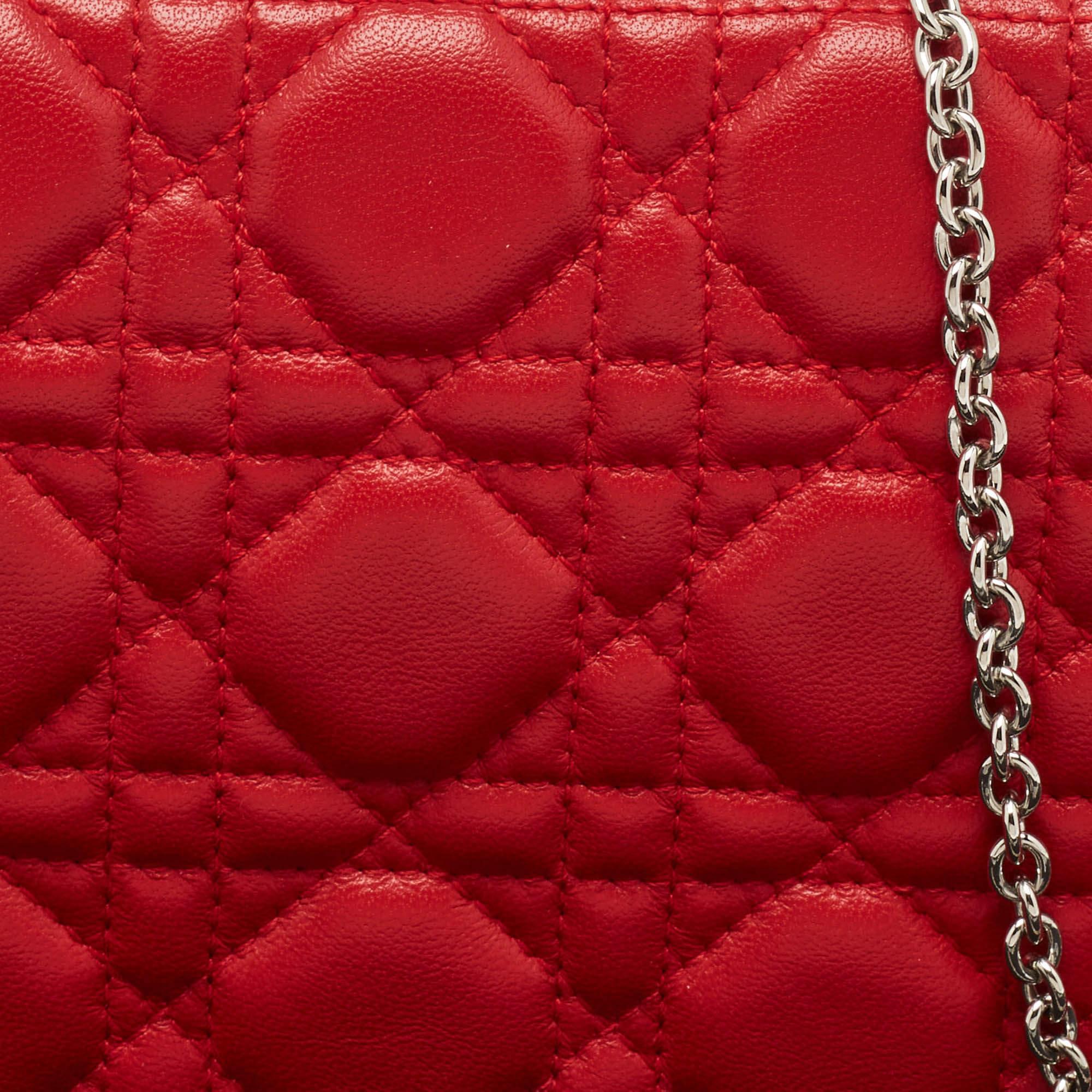  Pochette Lady Dior en cuir cannage rouge Pour femmes 