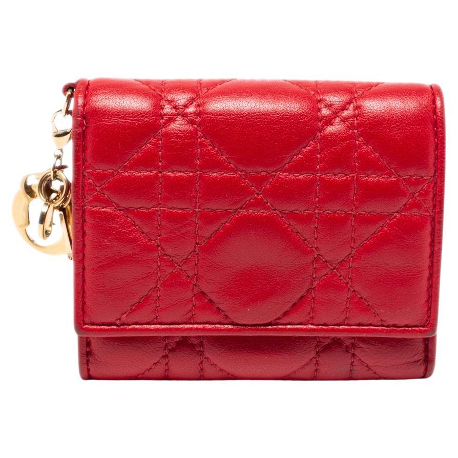 Dior Red Cannage Patent Leather Lady Dior Zip Around Wallet For Sale at