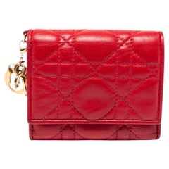 Dior Red Cannage Leather Lady Dior Trifold Compact Wallet
