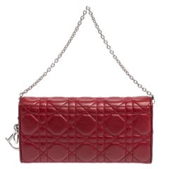 Dior Red Cannage Leather Lady Dior Wallet on Chain