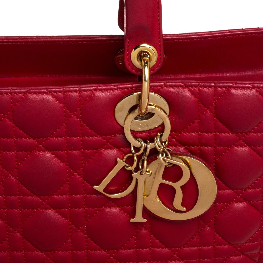 Dior Red Cannage Leather Large Lady Dior Tote 6