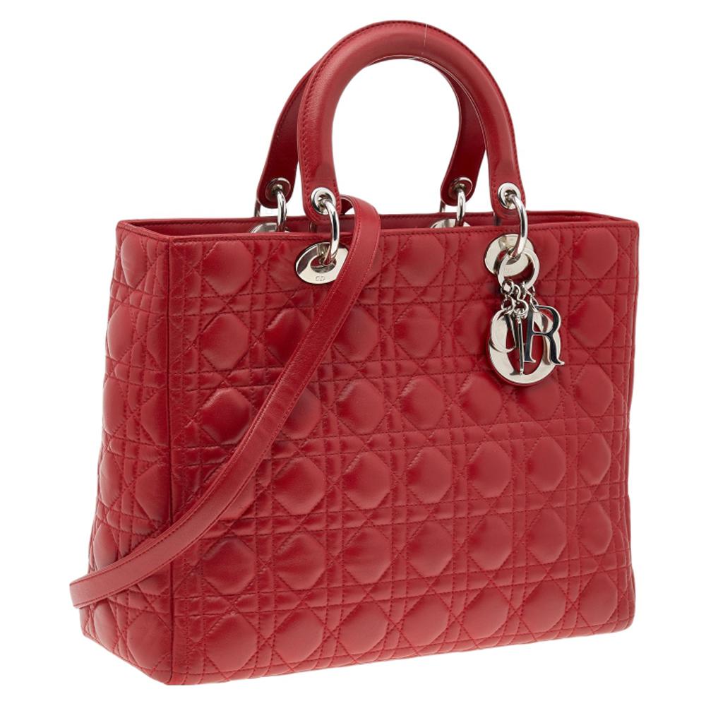 Dior Red Cannage Leather Large Lady Dior Tote 6