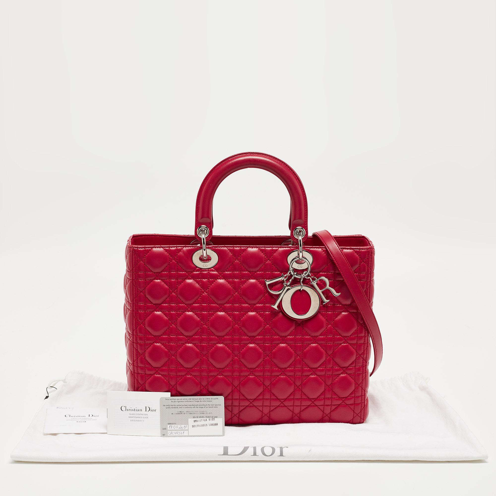Dior Red Cannage Leather Large Lady Dior Tote 15