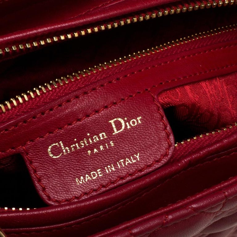 Dior Red Cannage Leather Large Lady Dior Tote at 1stDibs