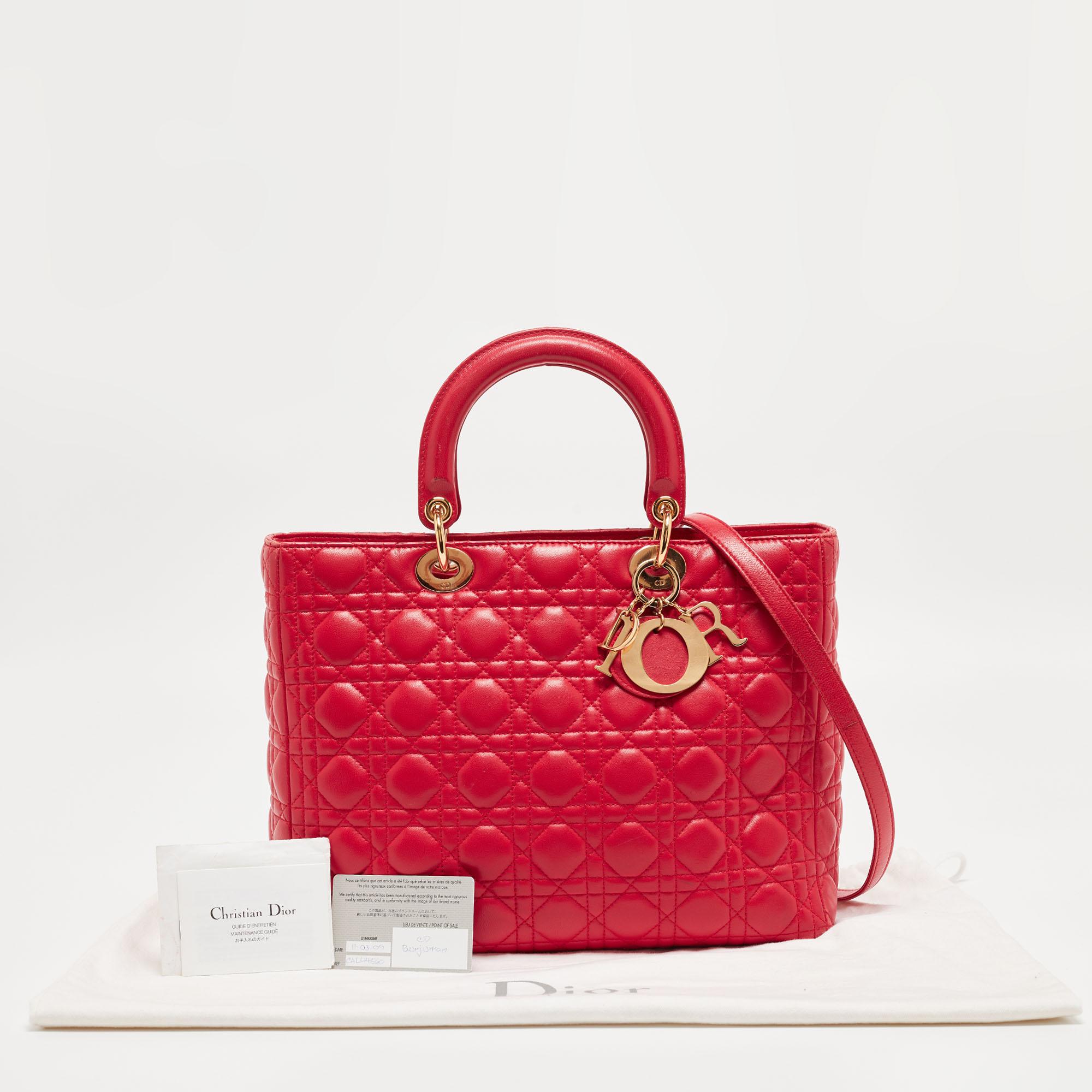 Dior Red Cannage Leather Large Lady Dior Tote For Sale 2