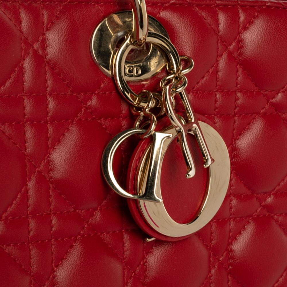 Dior Red Cannage Leather Large Lady Dior Tote 4