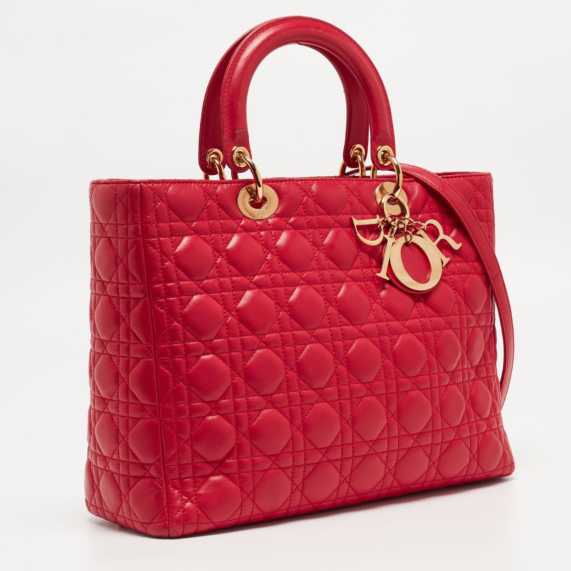 Dior Red Cannage Leather Large Lady Dior Tote For Sale 4