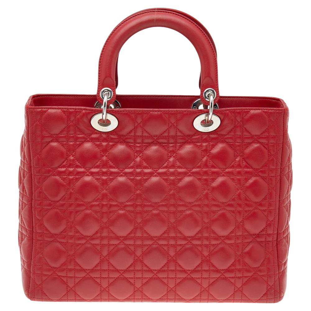 Dior Red Cannage Leather Large Lady Dior Tote 5
