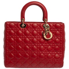 Dior Red Cannage Leather Large Lady Dior Tote